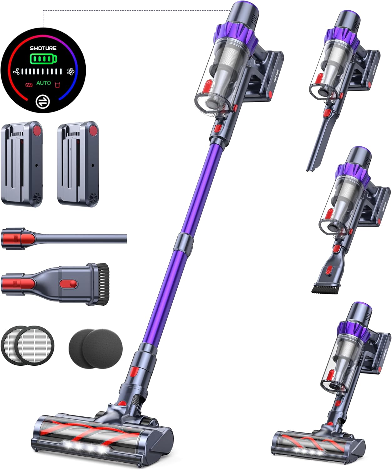 SMOTURE Cordless Vacuum: 110 Mins Runtime, 40KPA Power