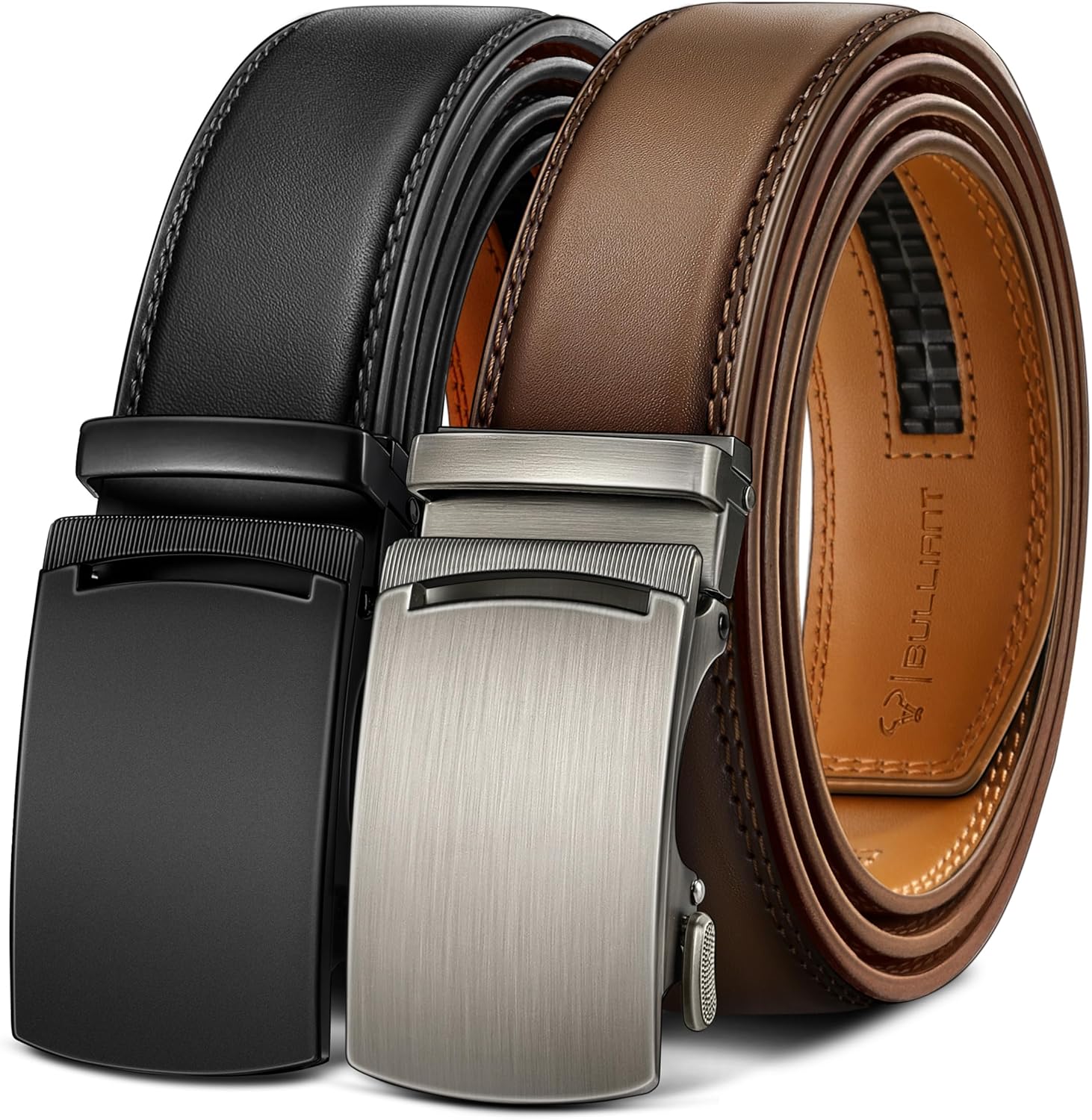 BULLIANT Men Leather Ratchet Belt 2Pack for Dress Casual Wear