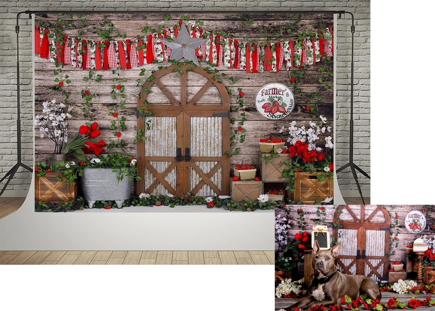 7x5ft Spring Farmer's Market Strawberry Photography Backdrop