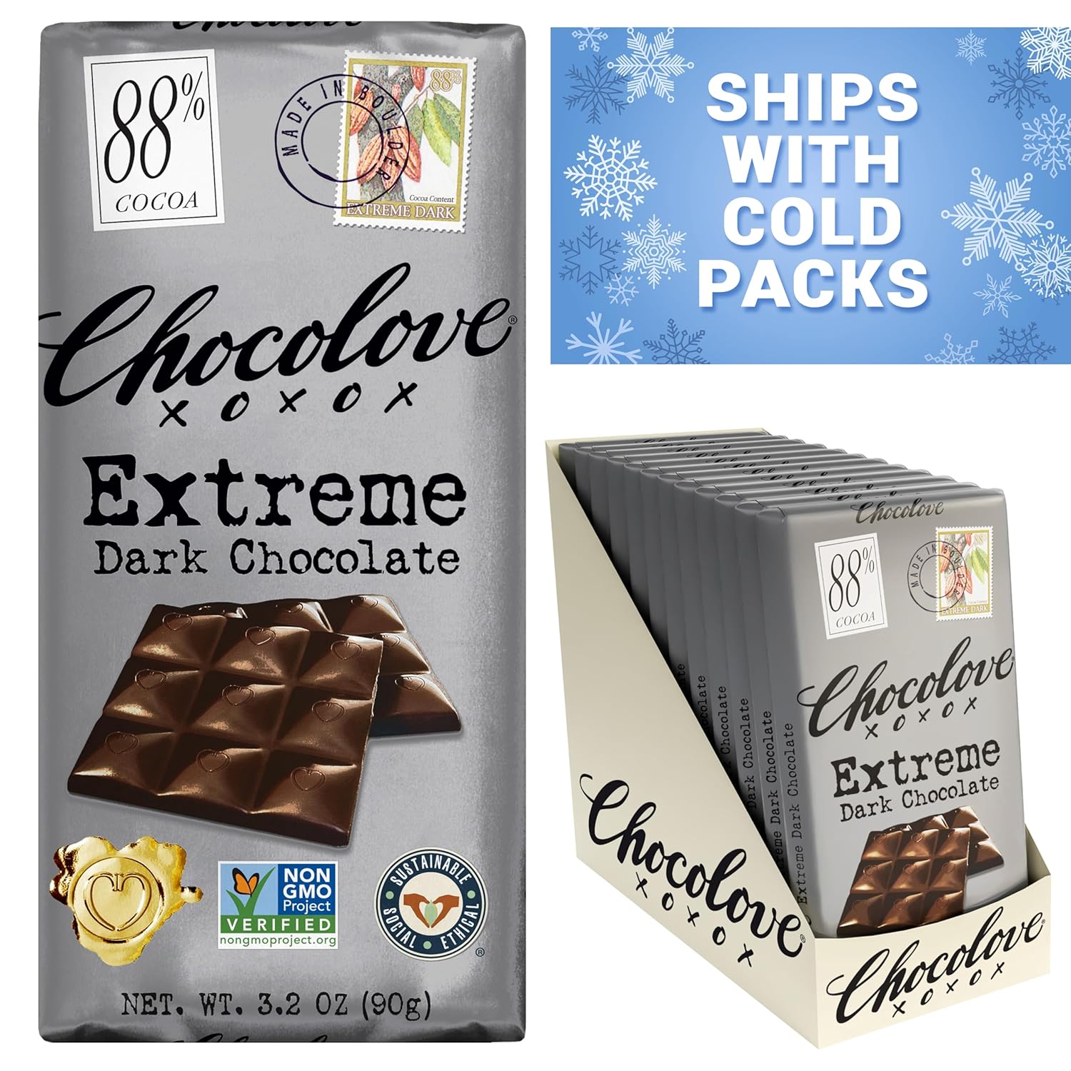 Chocolove Extreme Dark Chocolate Bars | 88% Cocoa Delight