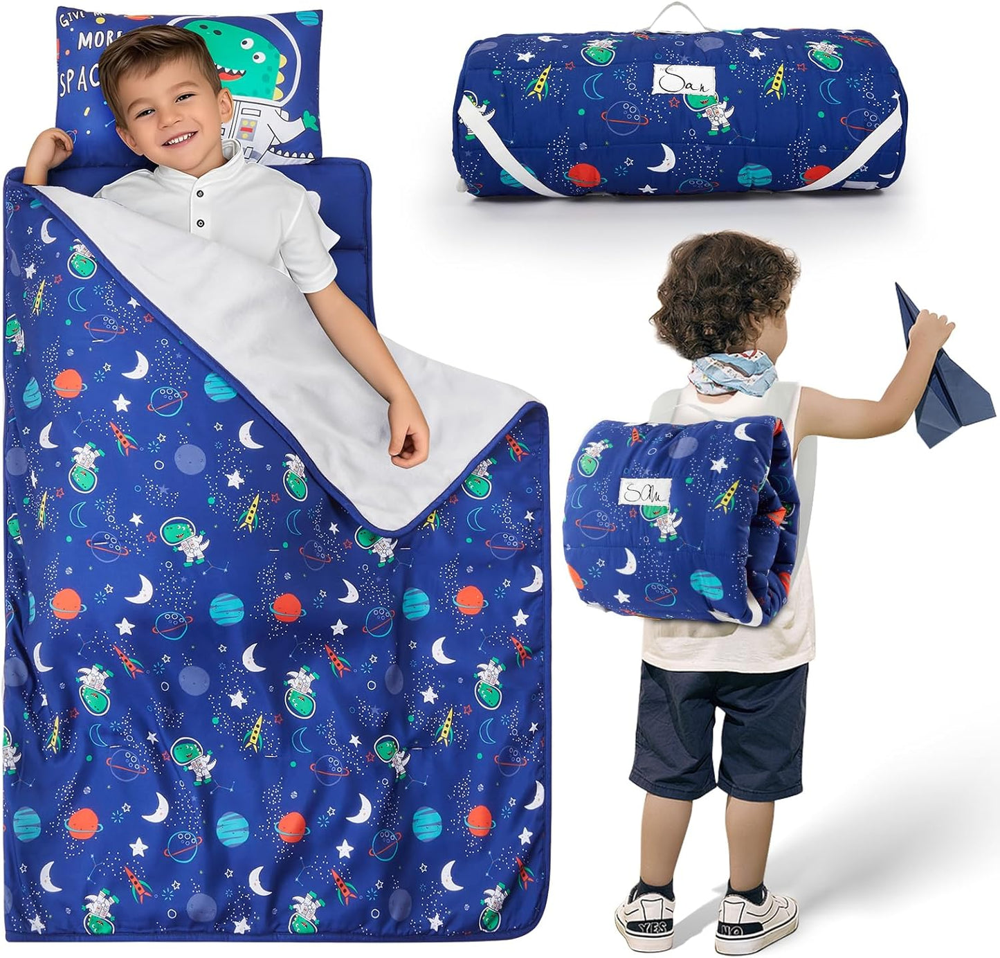Toddler Nap Mat with Pillow and Blanket for Kids Ages 3 Plus