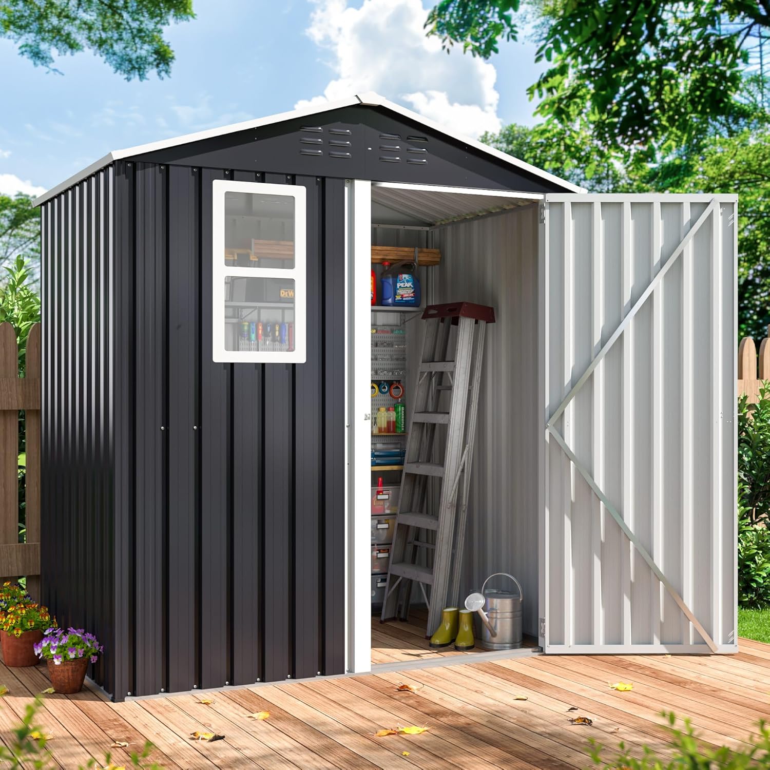 6x4 FT Outdoor Storage Shed with Lockable Doors and Windows