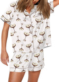 Funny Graphic Pajamas for Women Set - Soft Satin Martini Print