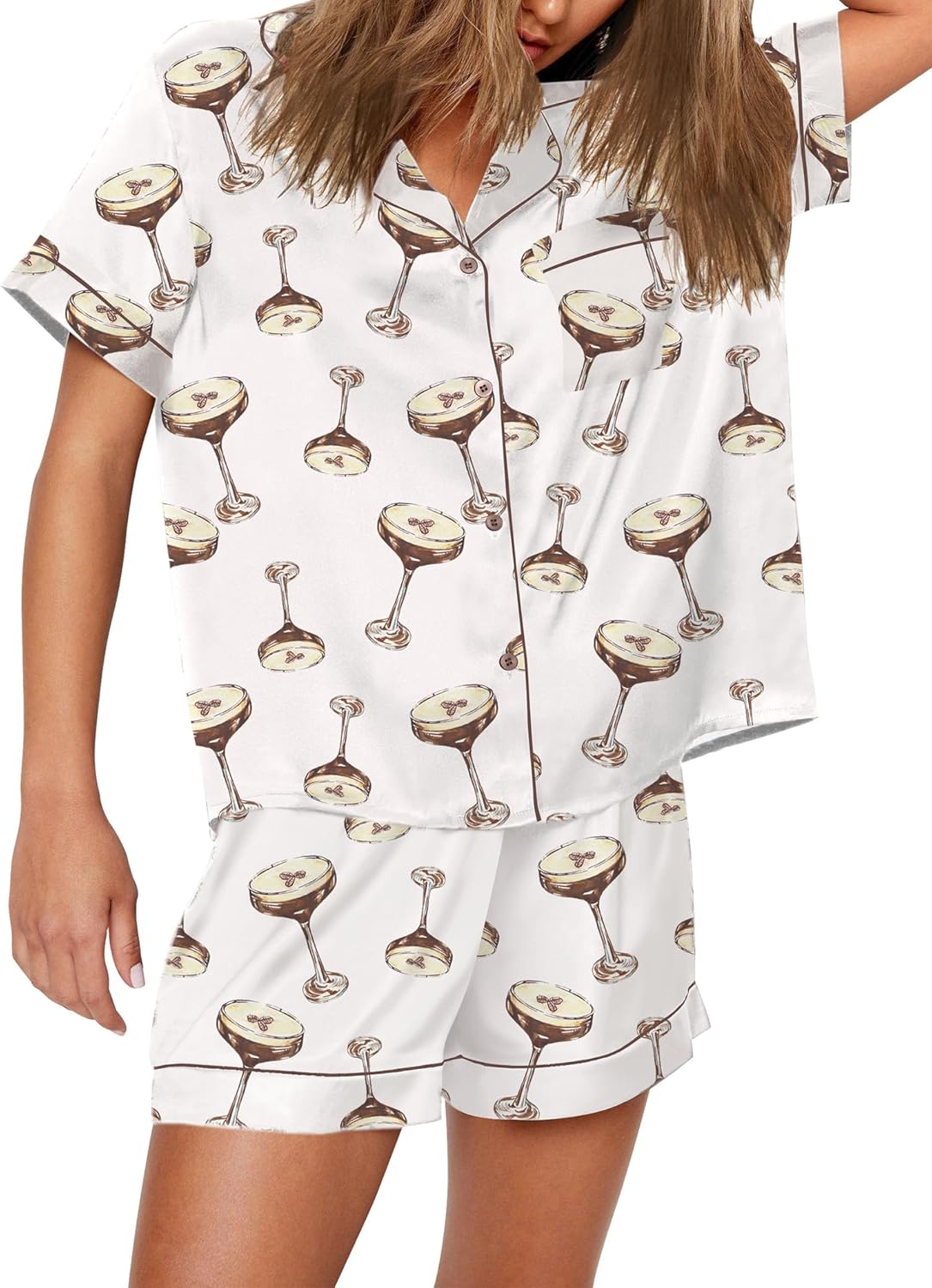 Funny Graphic Pajamas for Women Set Button Down Short Sleeve Pjs