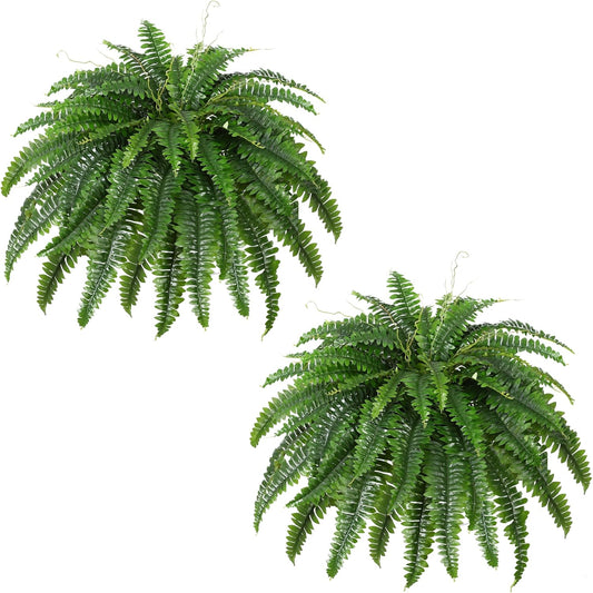 Artificial Boston Fern Bush Set of 2 Large Faux Ferns for Decor