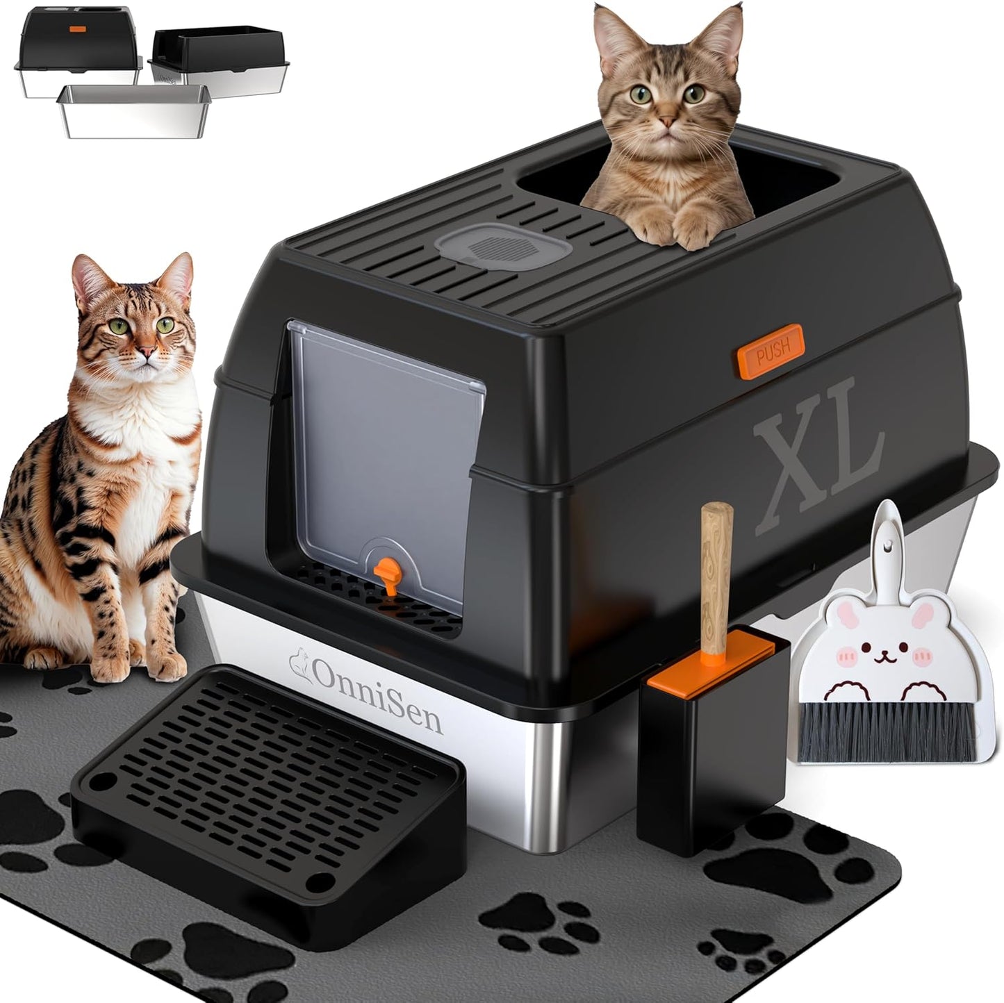 Extra Large Stainless Steel Litter Box with Lid for Cats