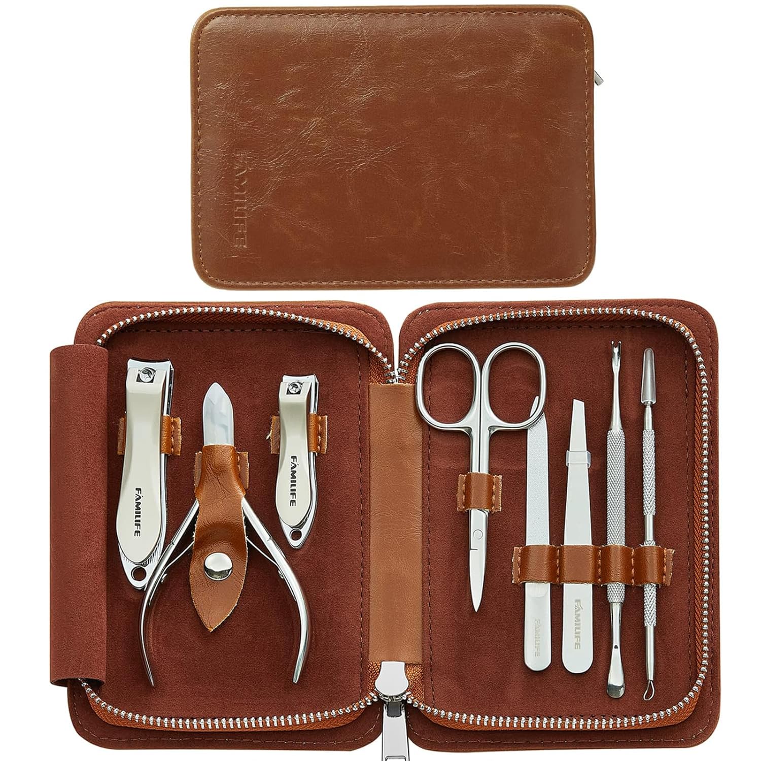 FAMILIFE Manicure Set with 8 Stainless Steel Grooming Tools