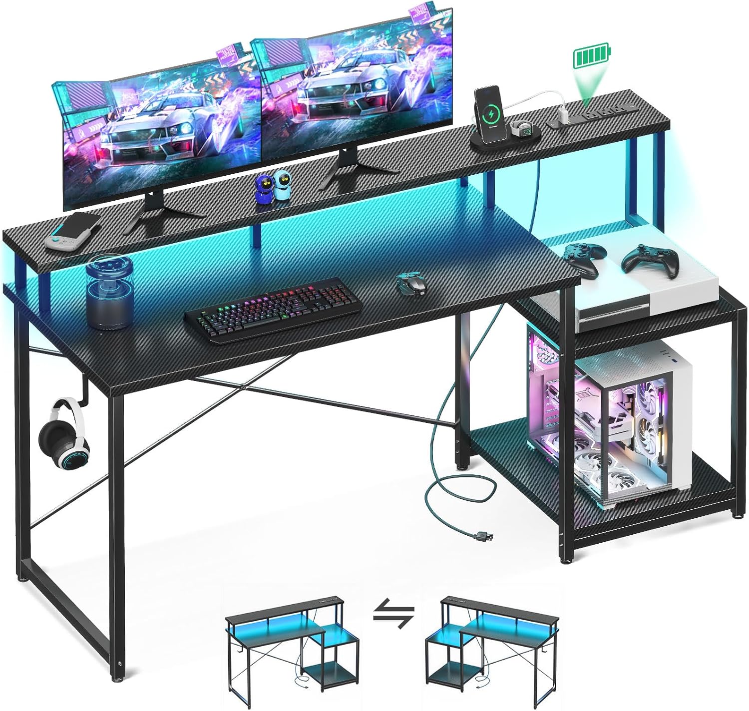 56 Gaming Desk with LED Lights & Power Outlet