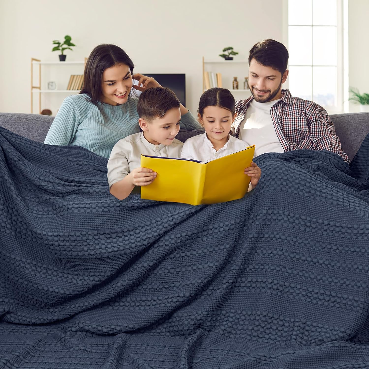 PHF 100% Cotton Waffle Blanket Oversized King for Luxury Bedding