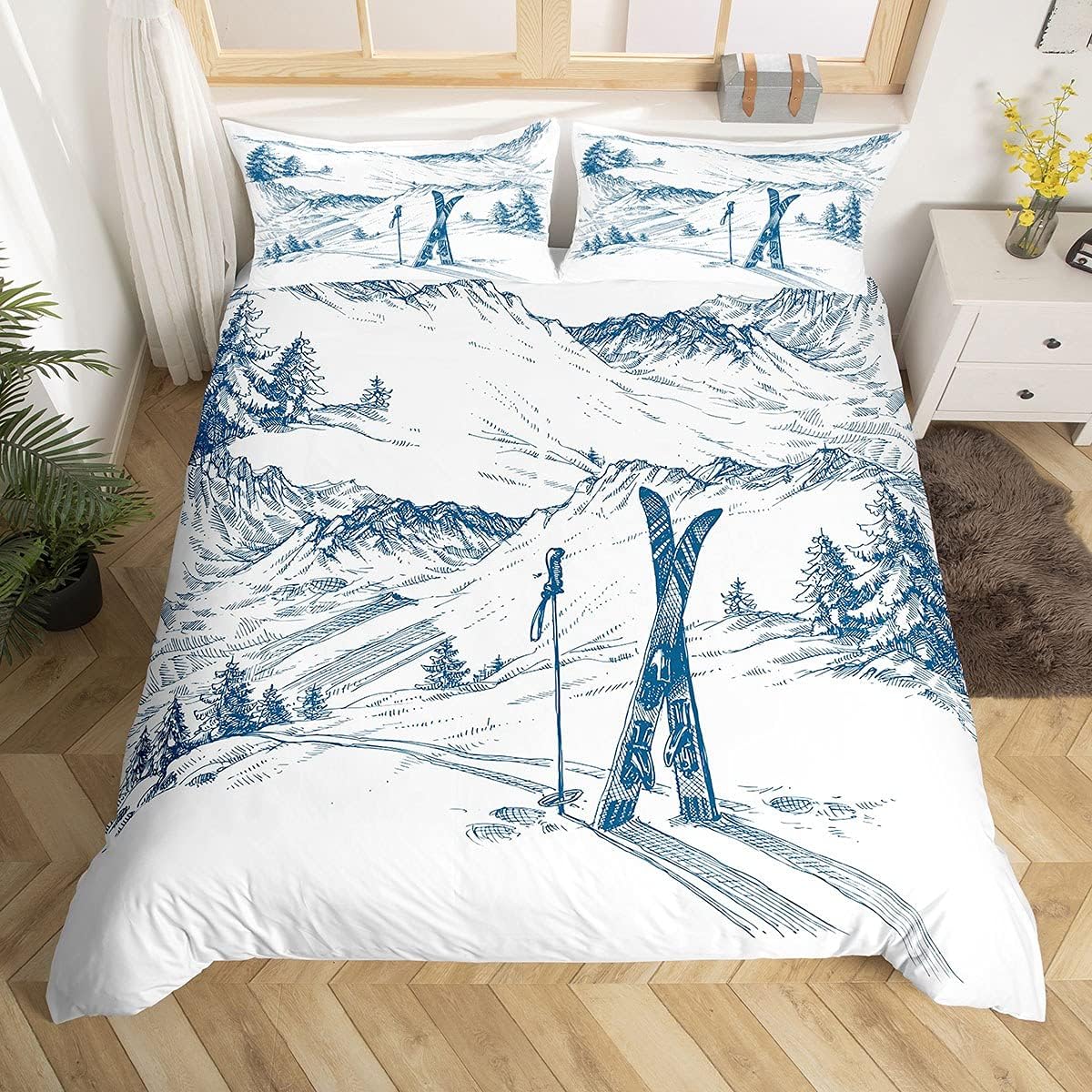Winter Sports Ski Theme Queen Duvet Set