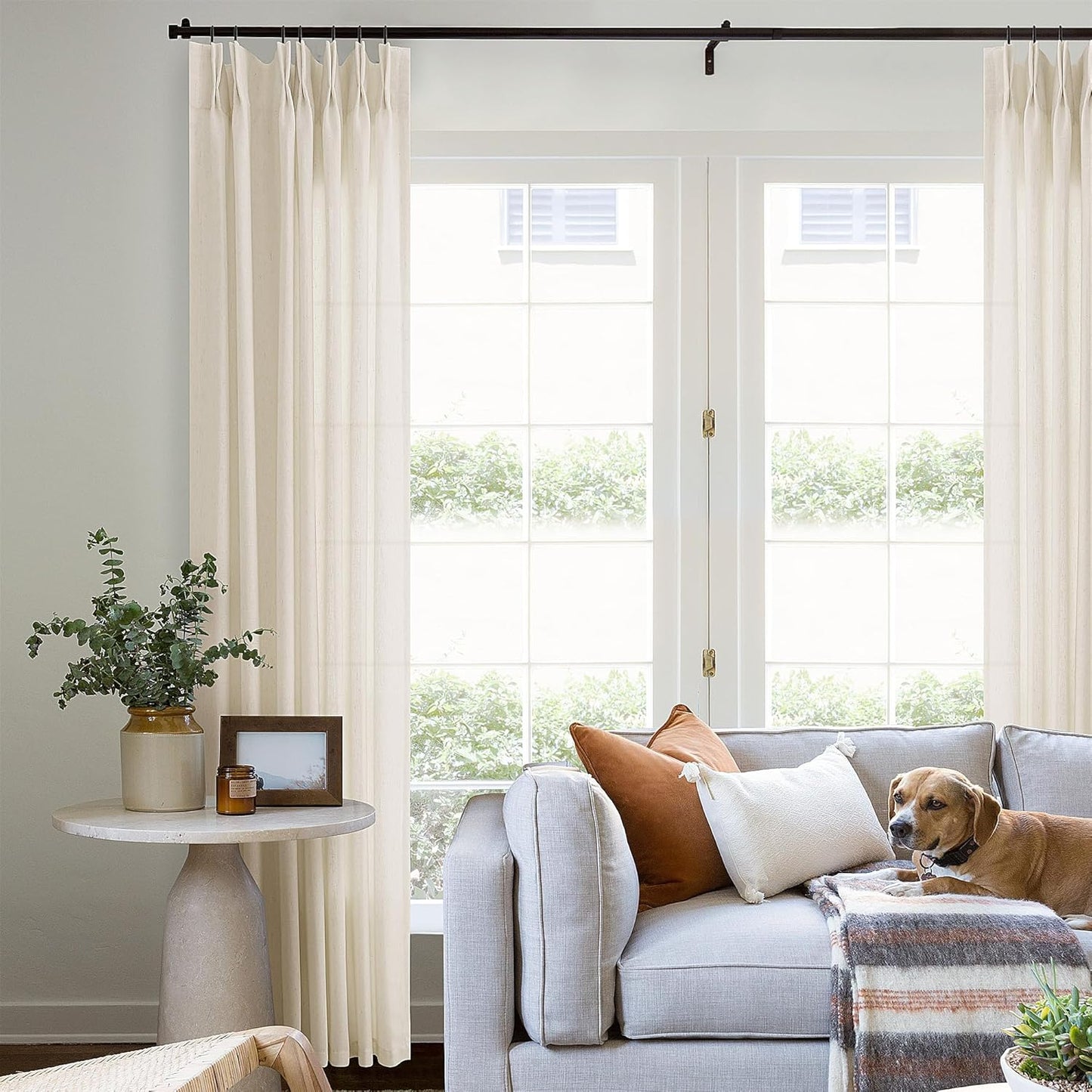 Pinch Pleated Linen Curtains 108 Inches Long for Elegant Spaces