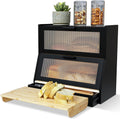 Bamboo Bread Box for Countertop - Two-Tier Organizer with Knife