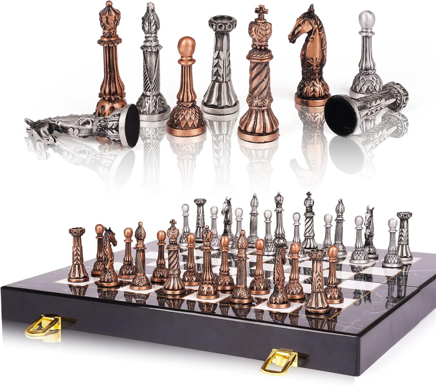 Retro Metal Chess Set for Adults and Kids - Travel Friendly