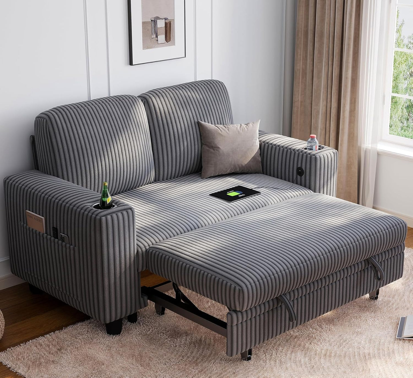 LINSY HOME Loveseat Sofa: 2-in-1 Convertible Couch for Small Spaces