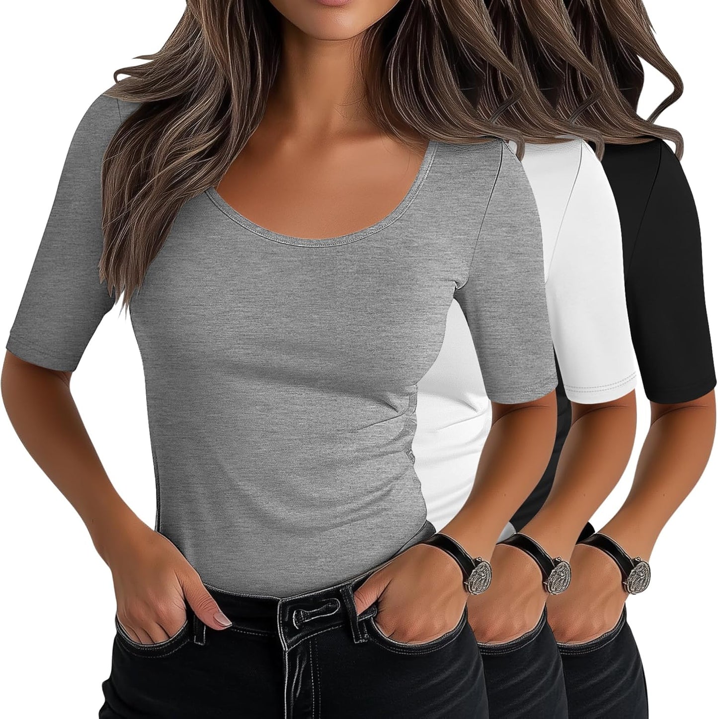 Neer Women's Scoop Neck Stretchy Tops - Casual Summer Tees