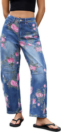 Kedera Women's Baggy Barrel Jeans Leopard Wide Leg Ankle Pants