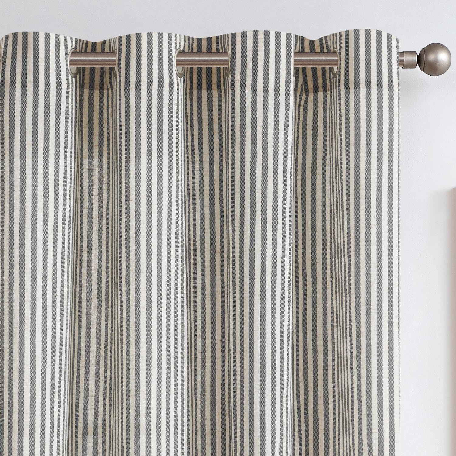 jinchan Linen Curtains for Living Room with Charcoal Grey Stripes