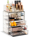 Acrylic Makeup Organizer Set - 6-Drawer Black-Tint Cosmetic Storage