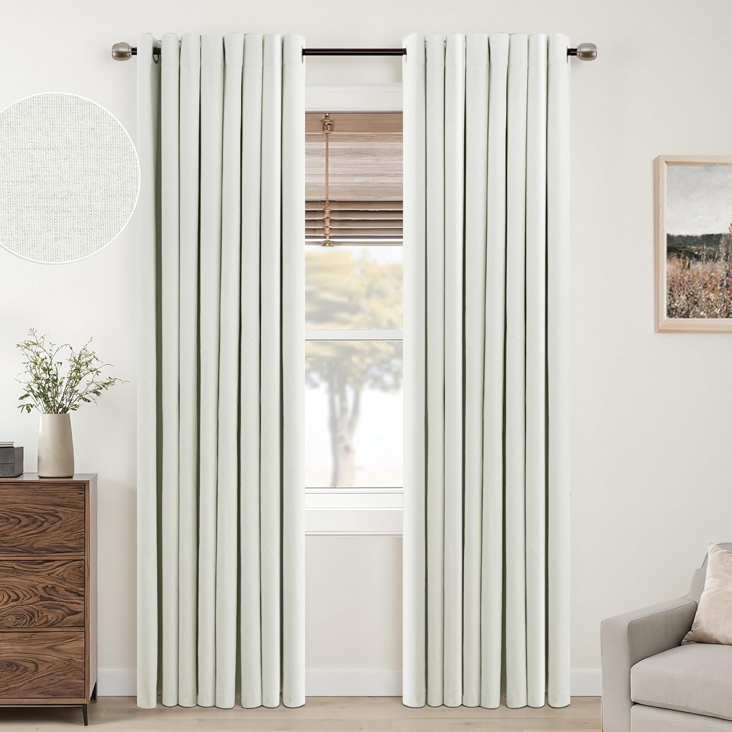 Linen Blackout Curtains 84 Inch Length for Living Room and Bedroom