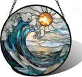 Stained Glass Window Hanging Blue and White Waves - Colorful