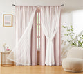 Pink Blackout Curtains with Sheer Overlay - Pom Pom Double Layer