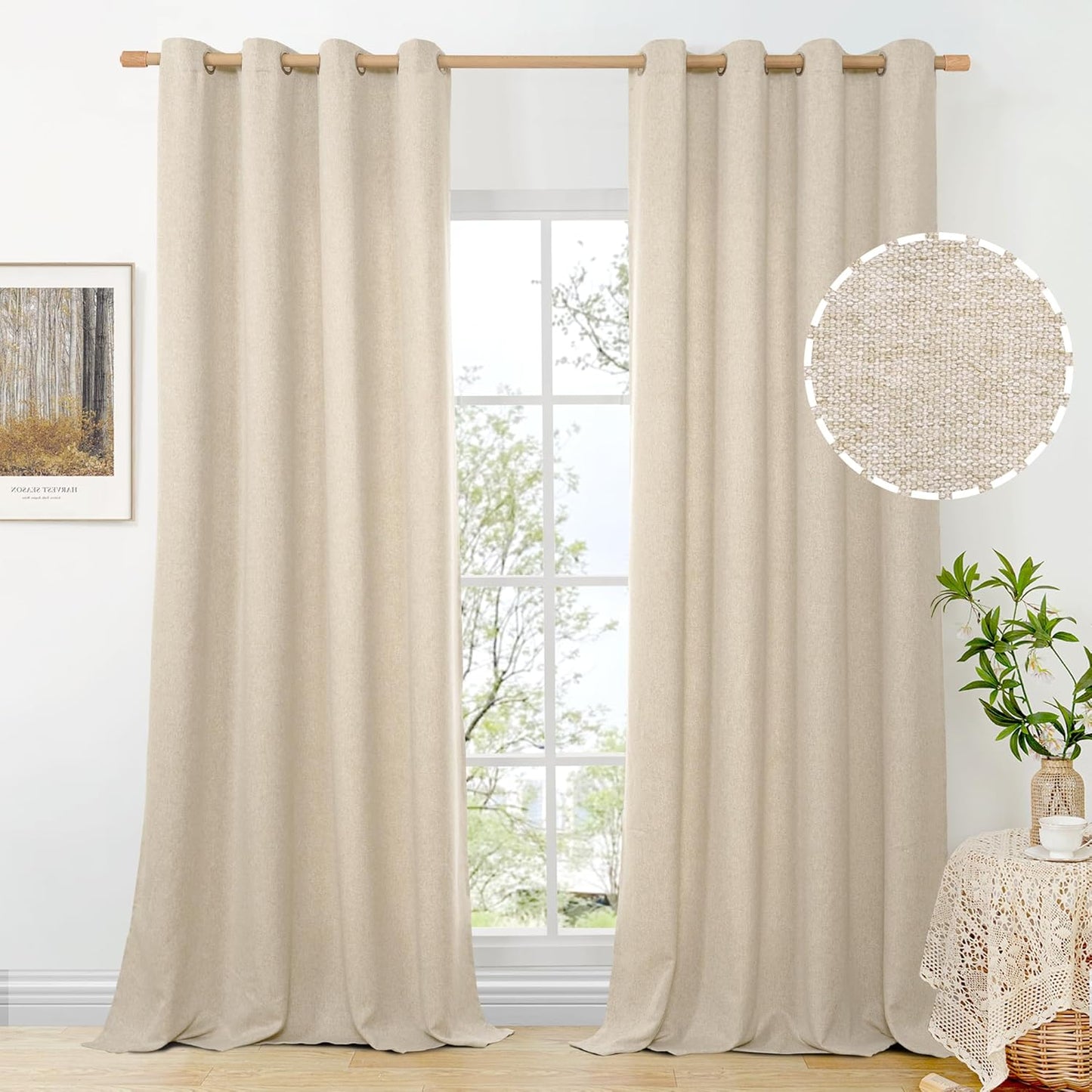 Extre Long Oatmeal Linen Curtains for Living Room Privacy