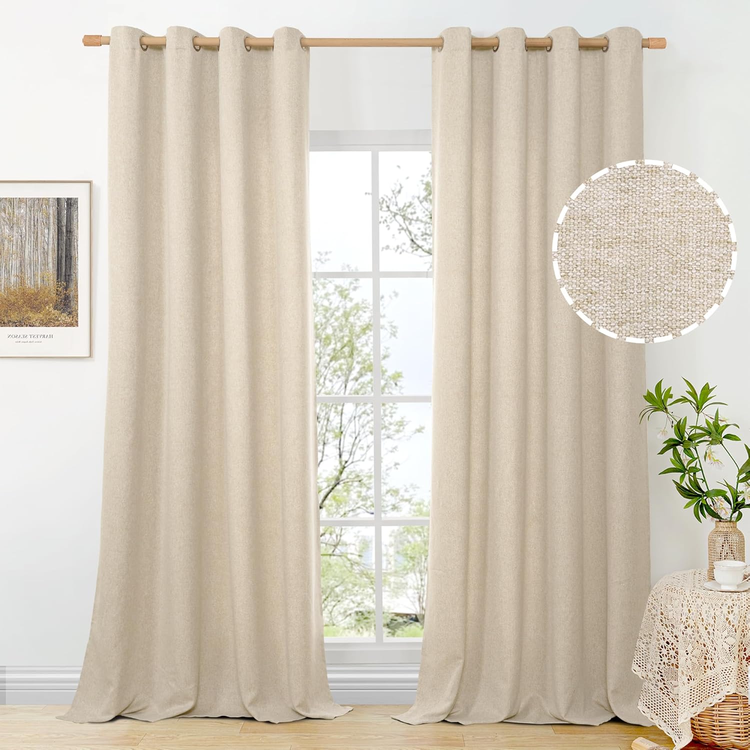 Extre Long Oatmeal Linen Curtains for Living Room Privacy