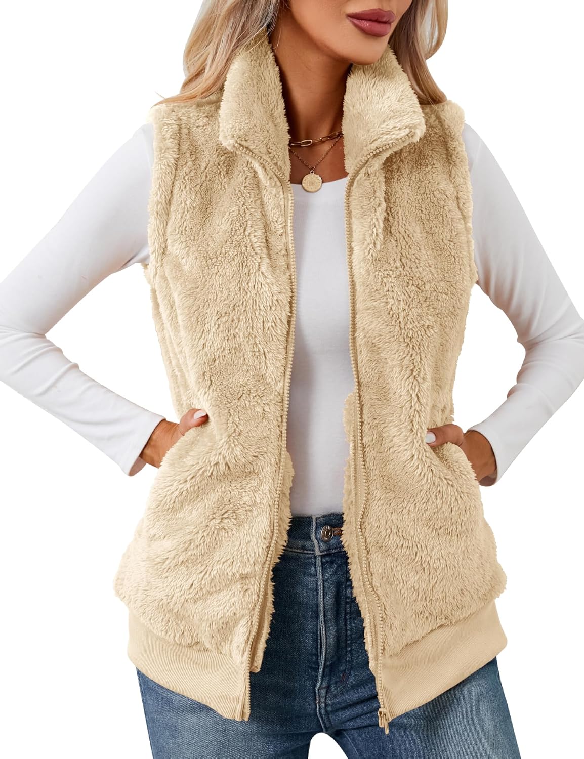 LOMON Womens Fuzzy Fleece Vest for Cozy Fall and Winter Wear