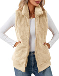 Womens Fuzzy Fleece Vest - Plush Sherpa Zip-Up with Pockets