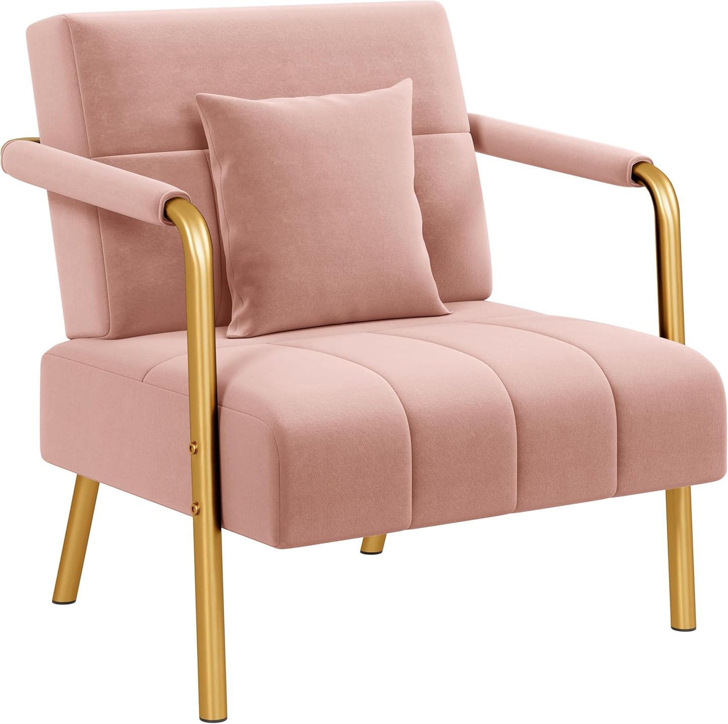 Yaheetech Modern Pink Velvet Sofa with Gold Accents