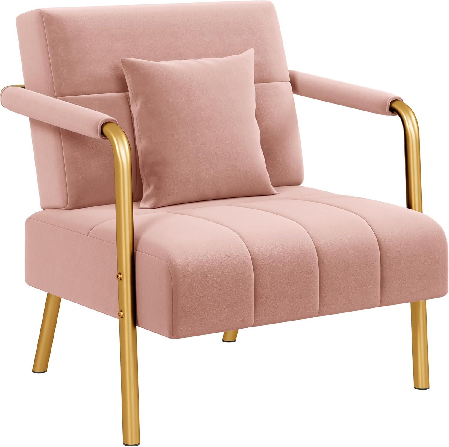 Yaheetech Modern Pink Velvet Sofa with Gold Accents