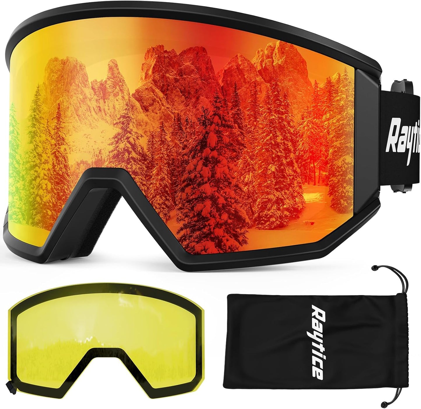 RAYTICE Ski Goggles: Carl Zeiss Lens, Flip-Up & Replaceable
