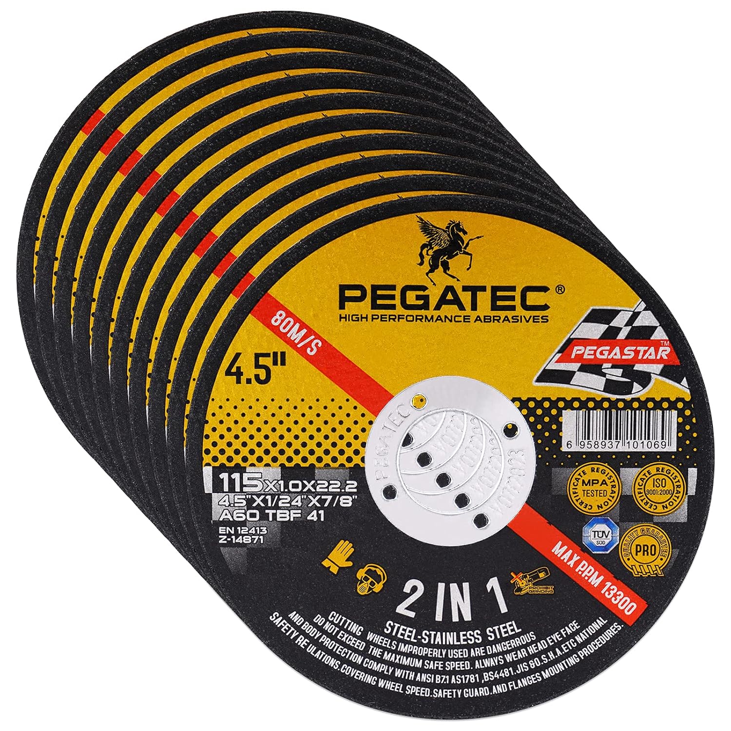 PEGATEC 4.5 Thin Aggressive Cutting Disc - Metal & Stainless Steel Precision Cut (10 Pack)