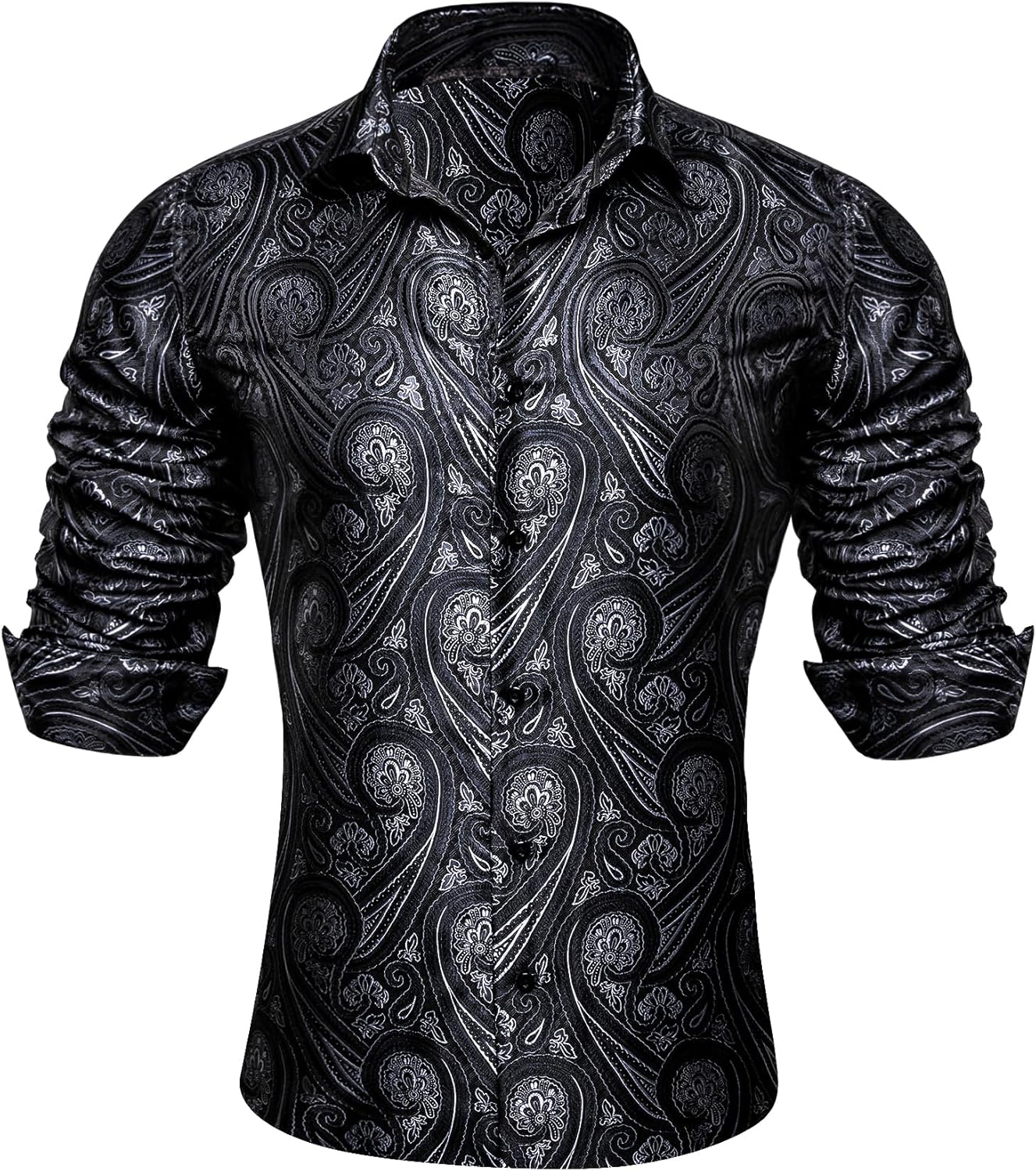 Barry.Wang Mens Western Shirts Silk Paisley Long Sleeve Dress Shirt