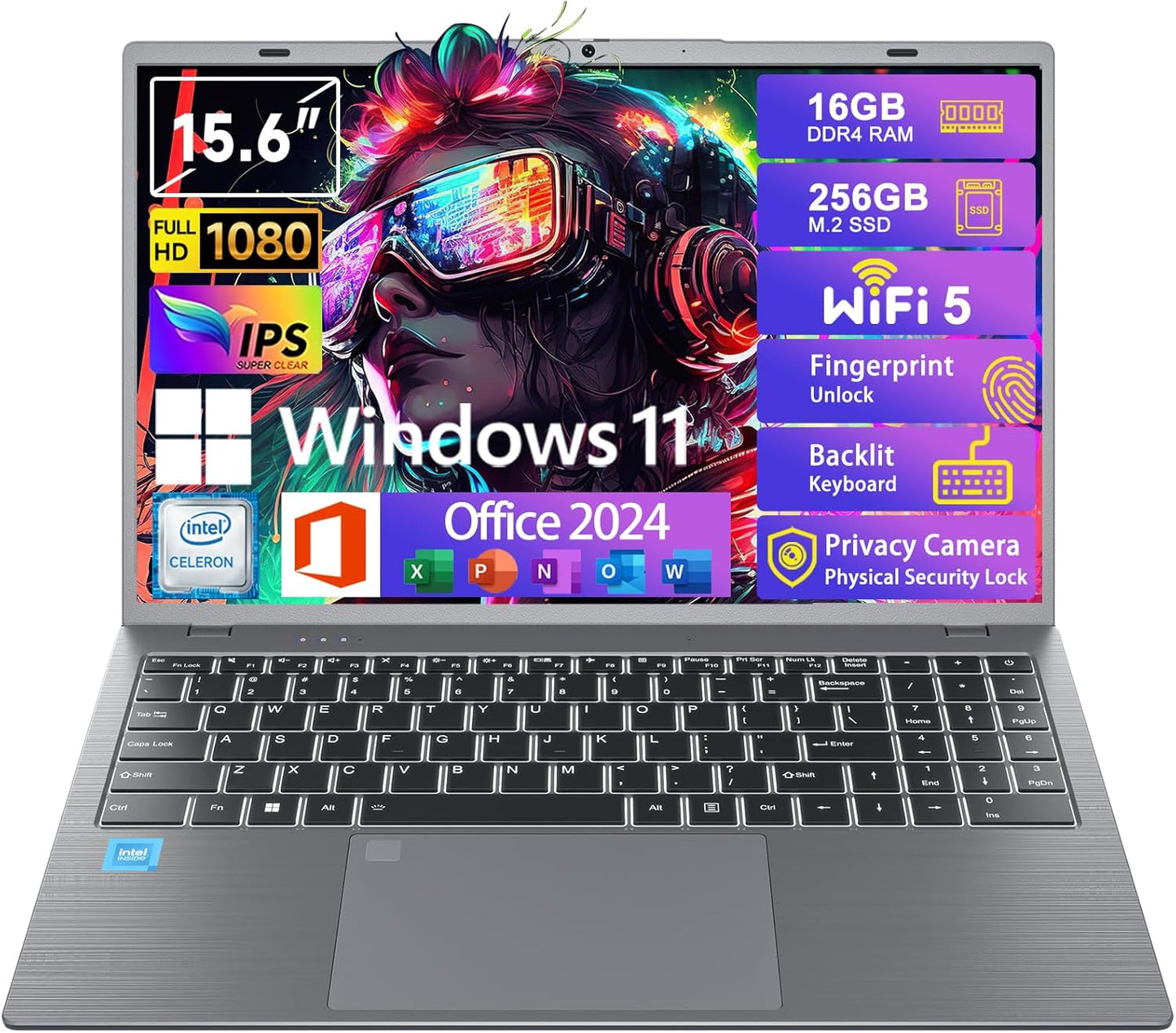 Windows 11 Intel Laptop with 15.6in HD Display and 16GB RAM