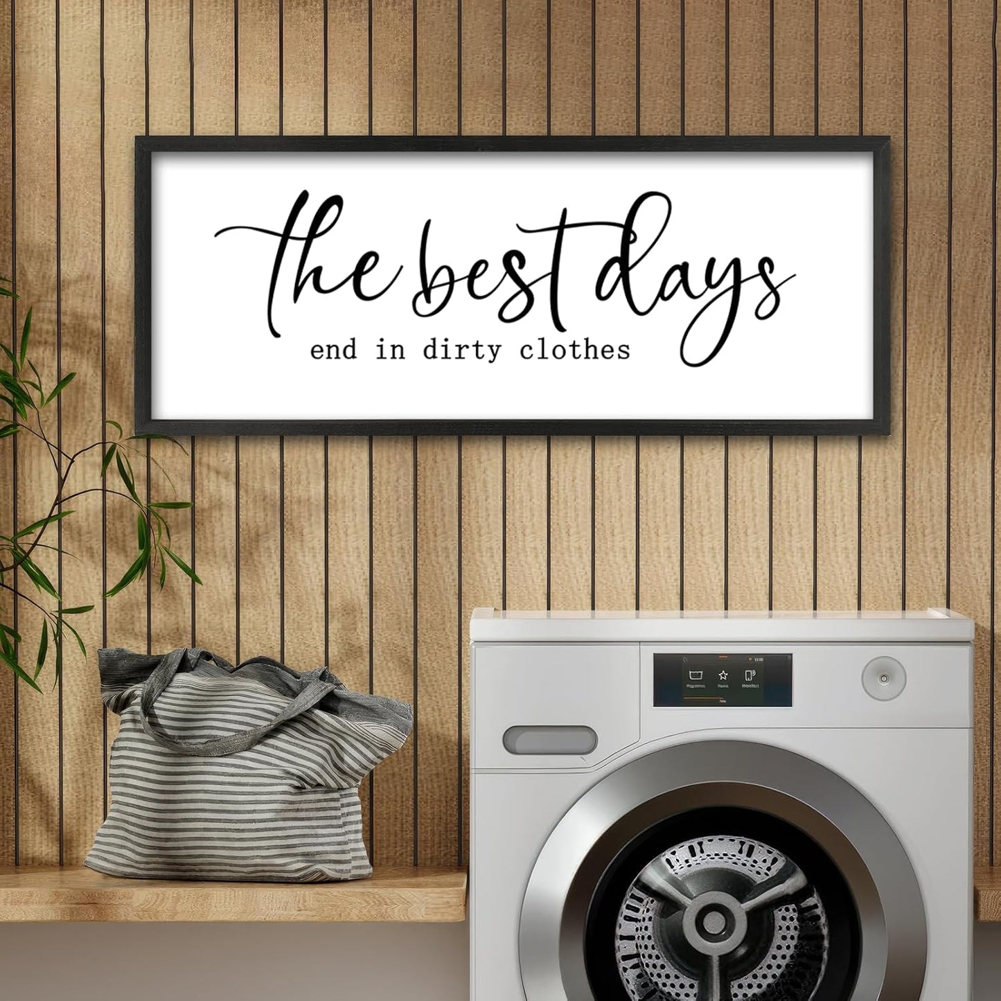 Funny Wood Framed Sign for Laundry Room and Bathroom Decor