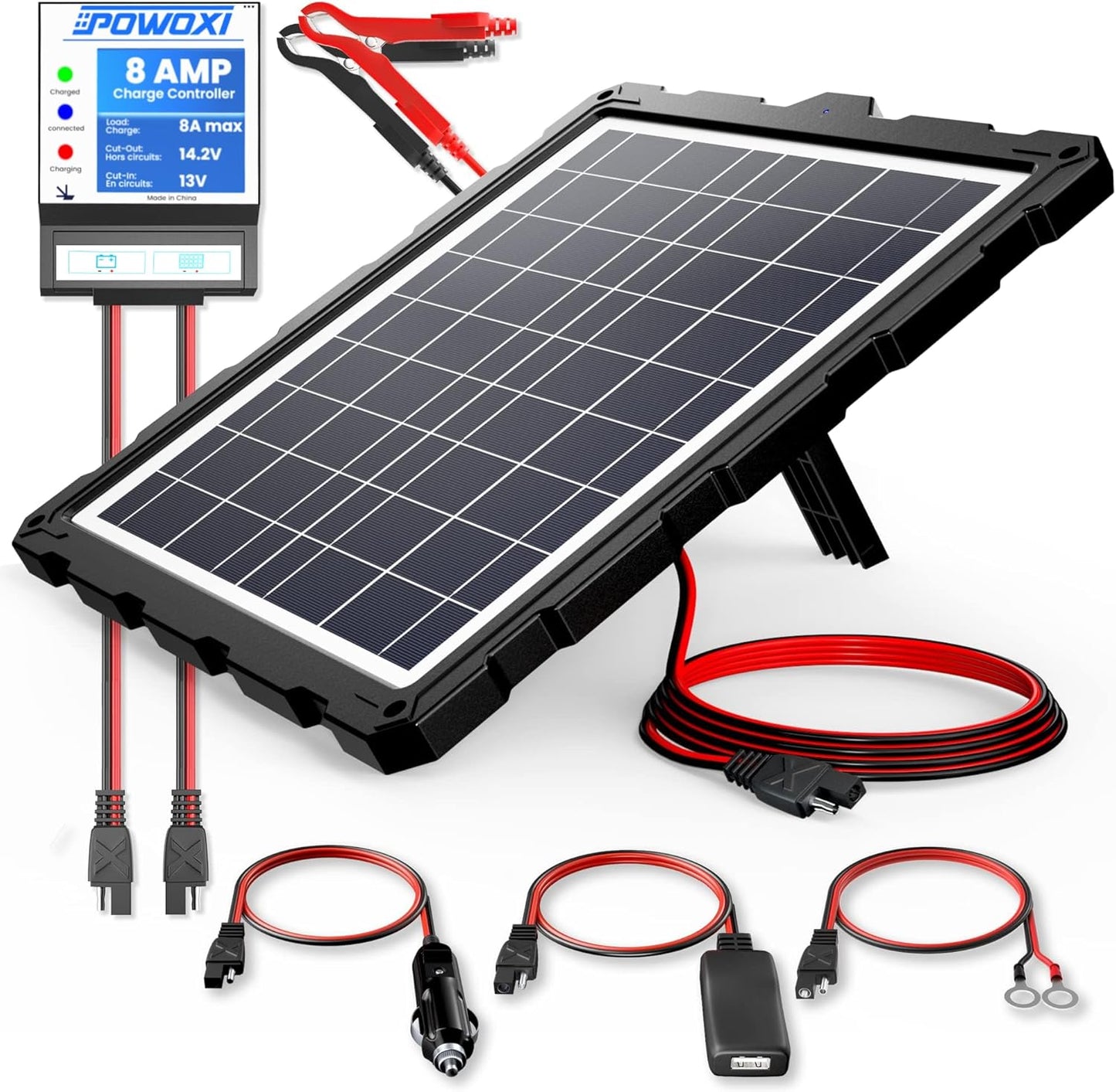 POWOXI 20W Solar Battery Charger Maintainer for All Vehicles