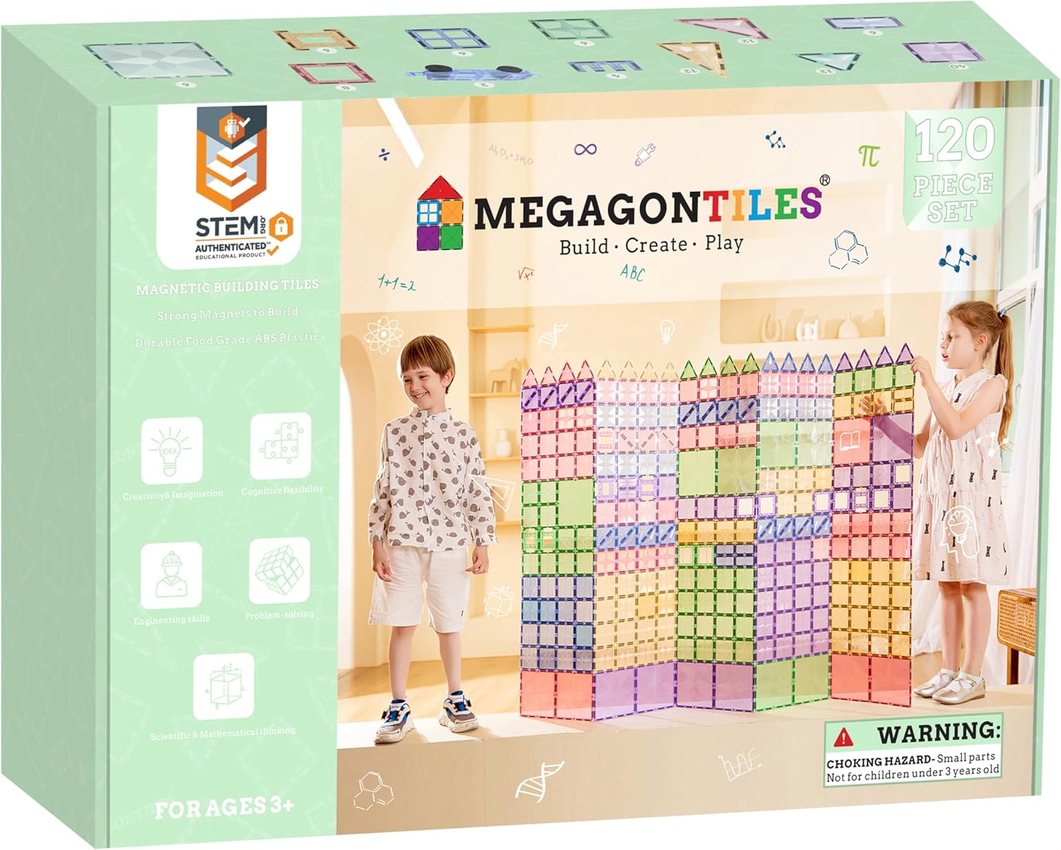 120PCS Premium Magnetic Tiles for Kids - STEM Educational Toy