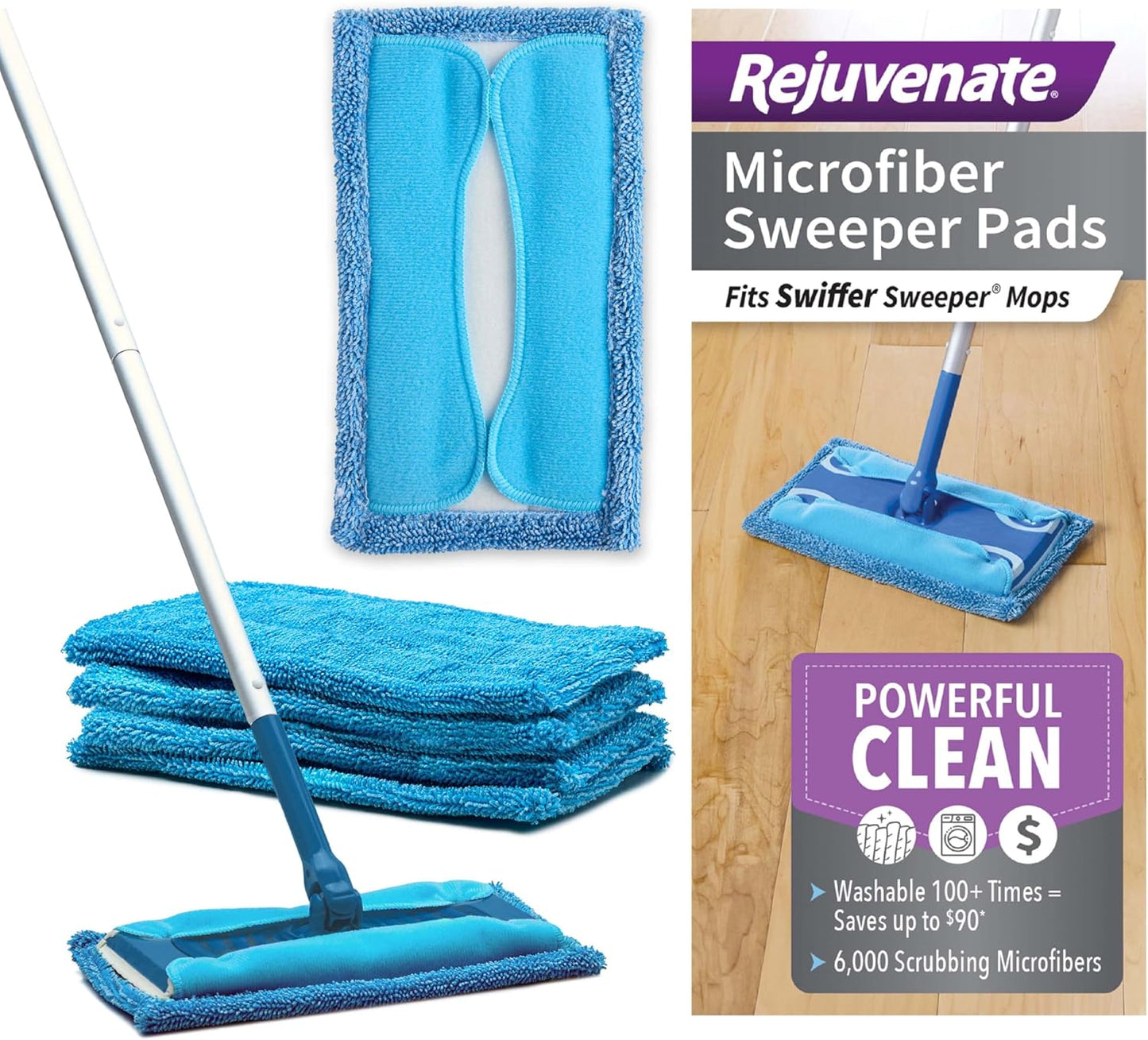 Reusable Microfiber Sweeper Pads Set, Eco-Friendly Cleaning, Trap Dirt, 5-Pk