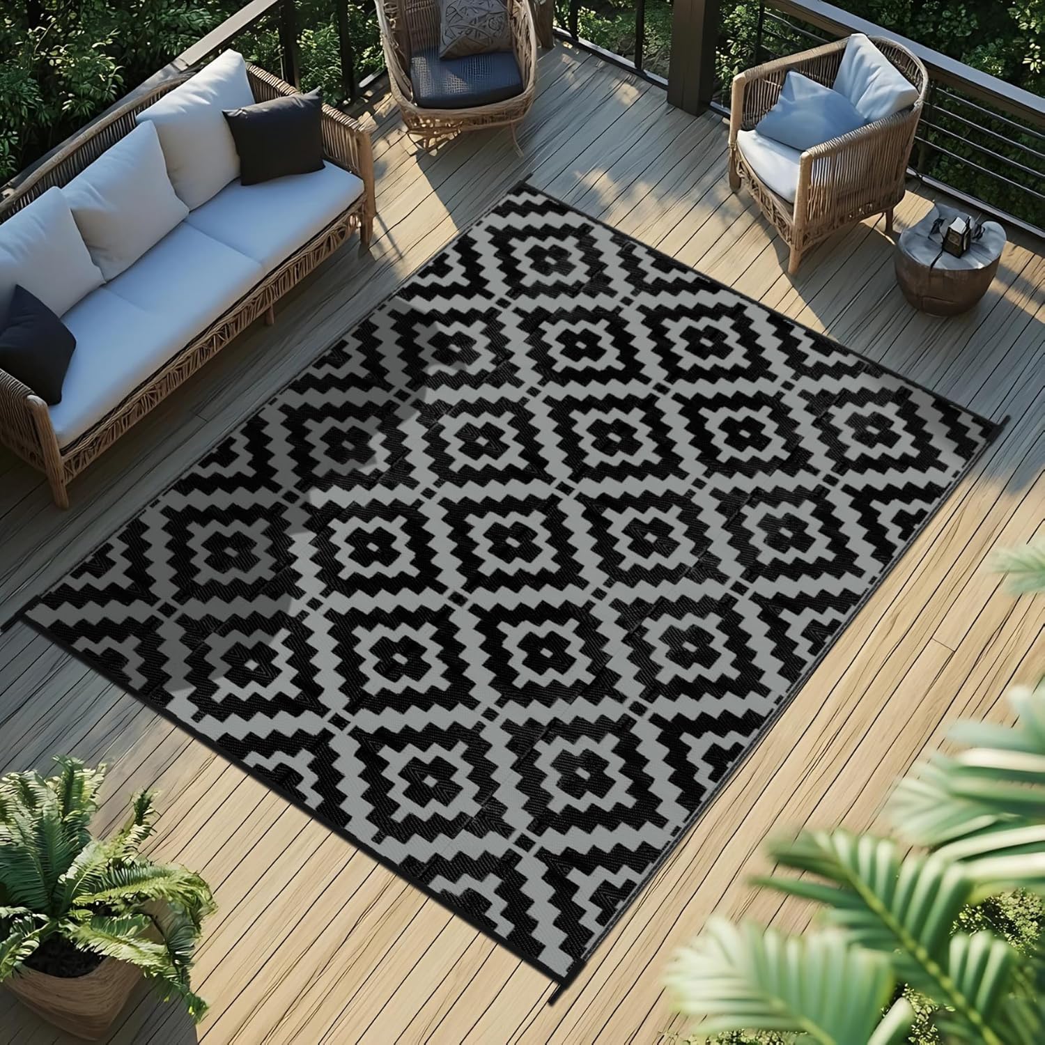 Favoyard Outdoor Rug 8x10 ft Waterproof Reversible for Patio