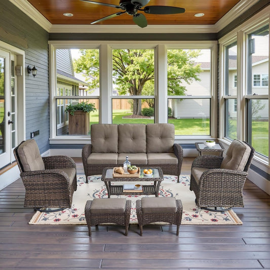 Wicker Outdoor Furniture Set - 7 Piece Patio Conversation Set