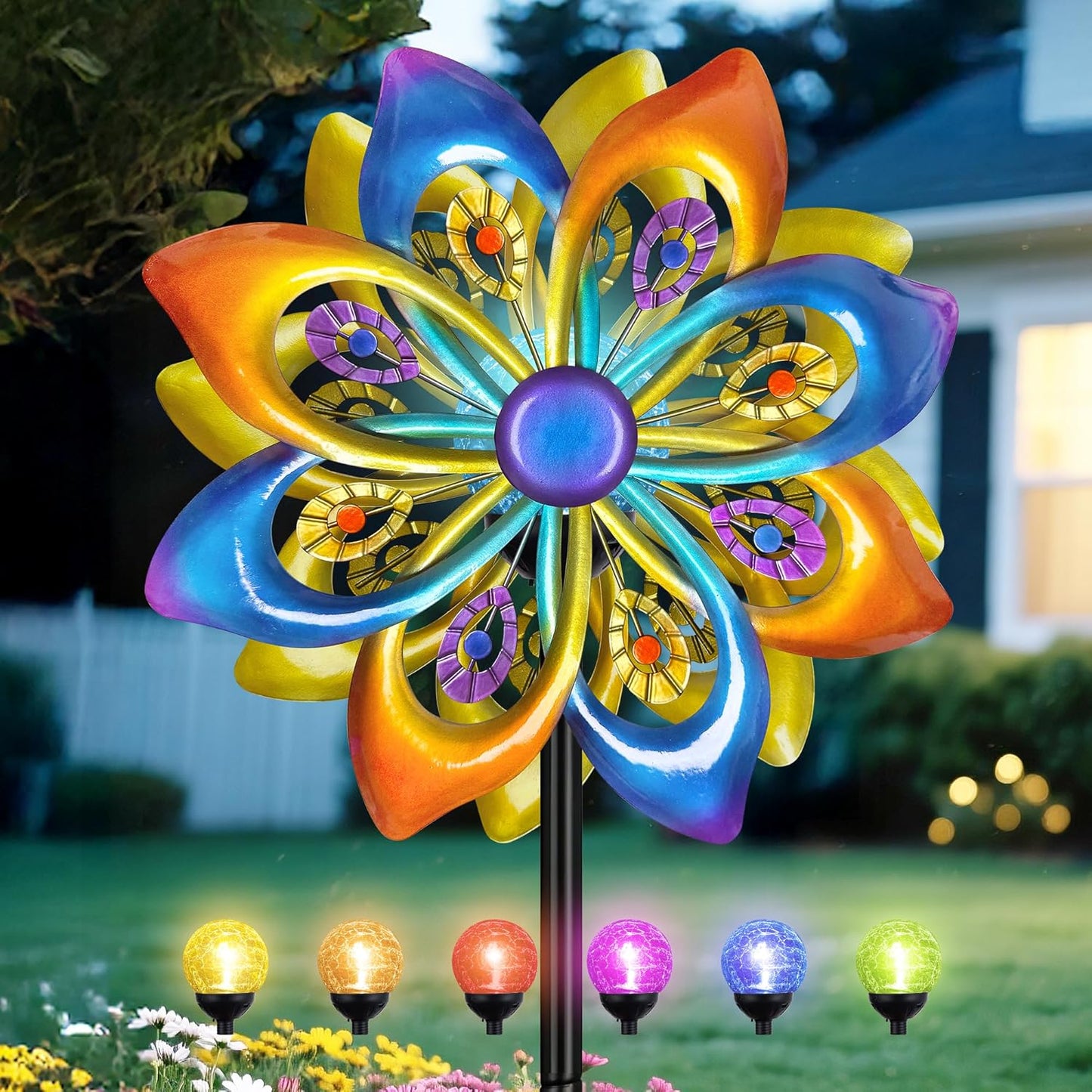 Solar Wind Spinners Outdoor - Colorful Kinetic Yard Art Decor