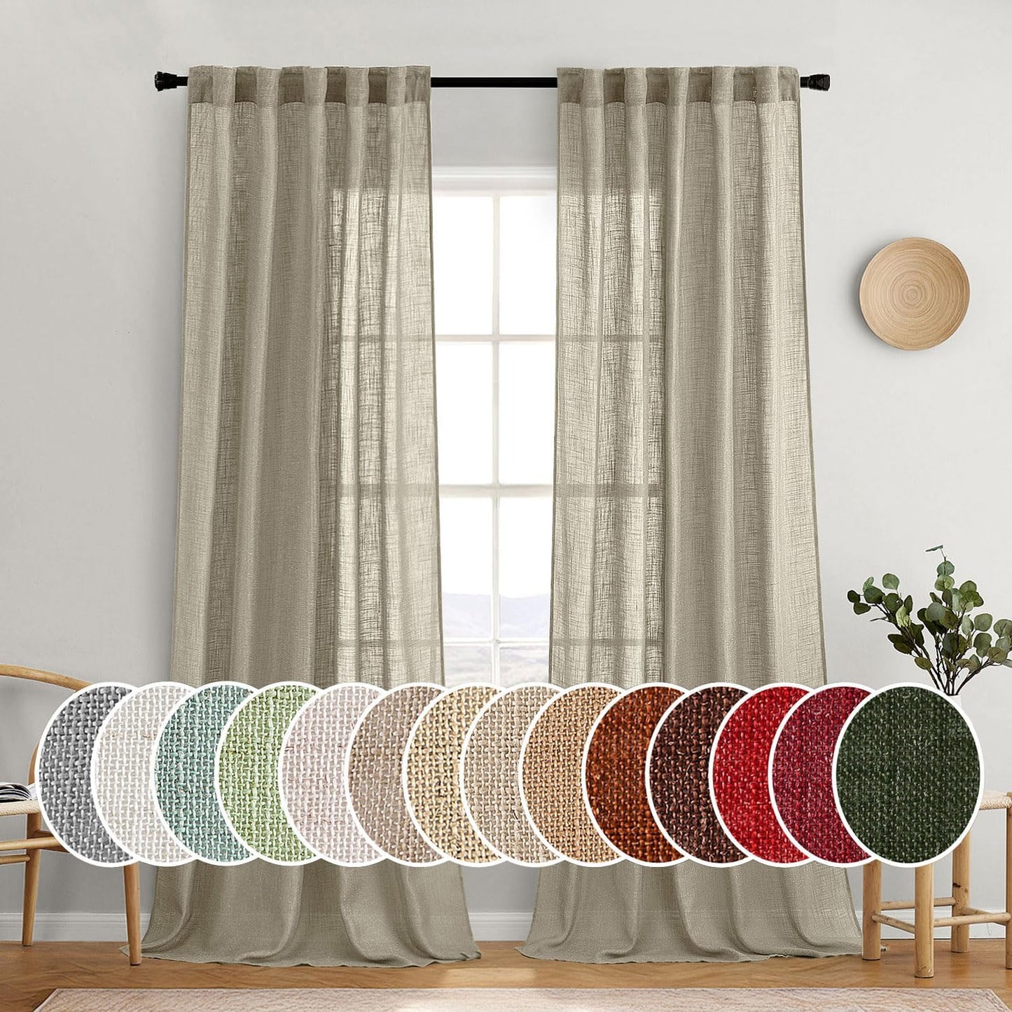 MIULEE Oatmeal Linen Curtains 108 Inch Long for Home Decor