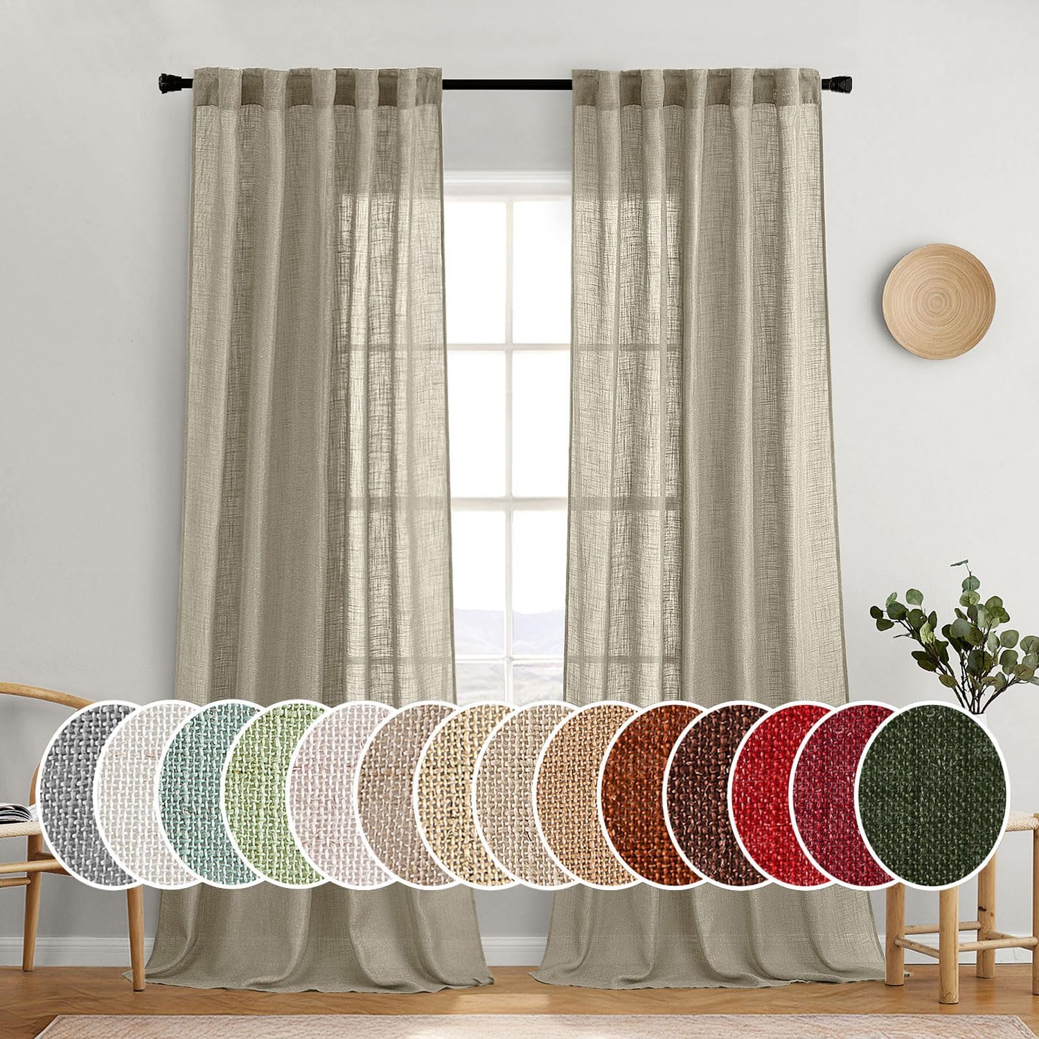 MIULEE Oatmeal Linen Curtains 108 Inch Long for Home Decor