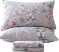 QSH Gray Floral Sheets Queen Size Set for Luxurious Comfort