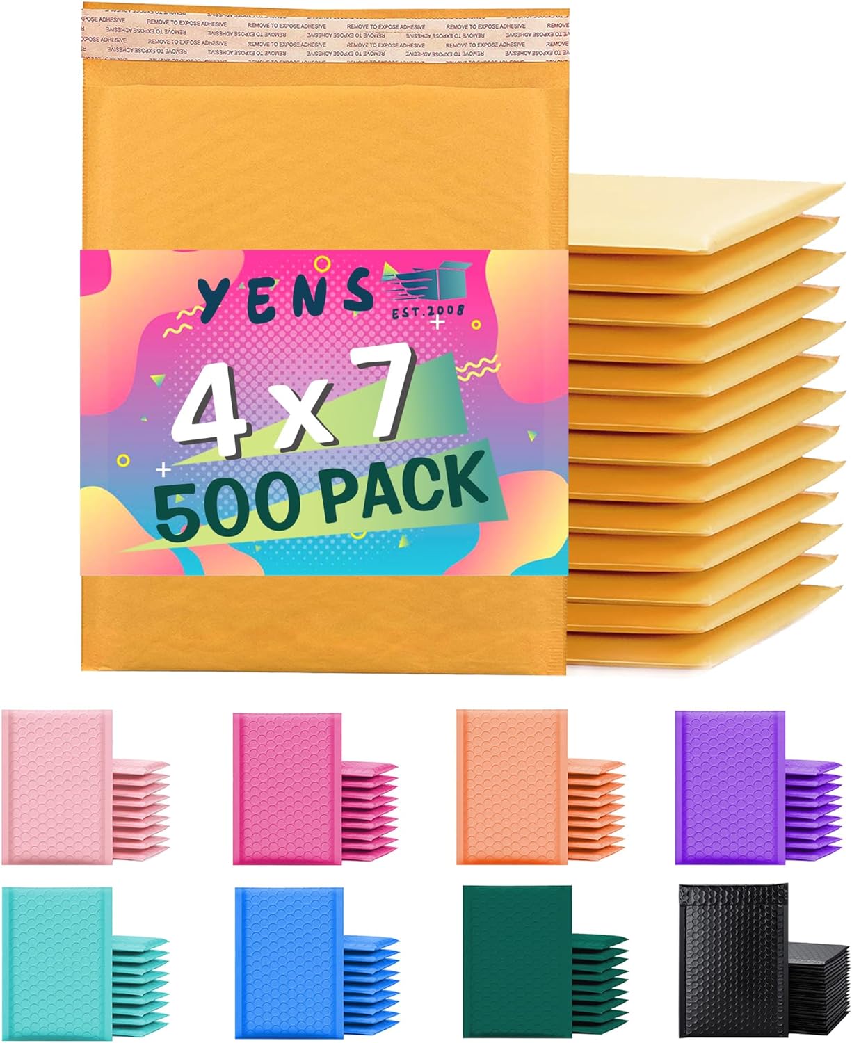 Yens Kraft Bubble Mailers 4x8 inch 500 pack for Shipping
