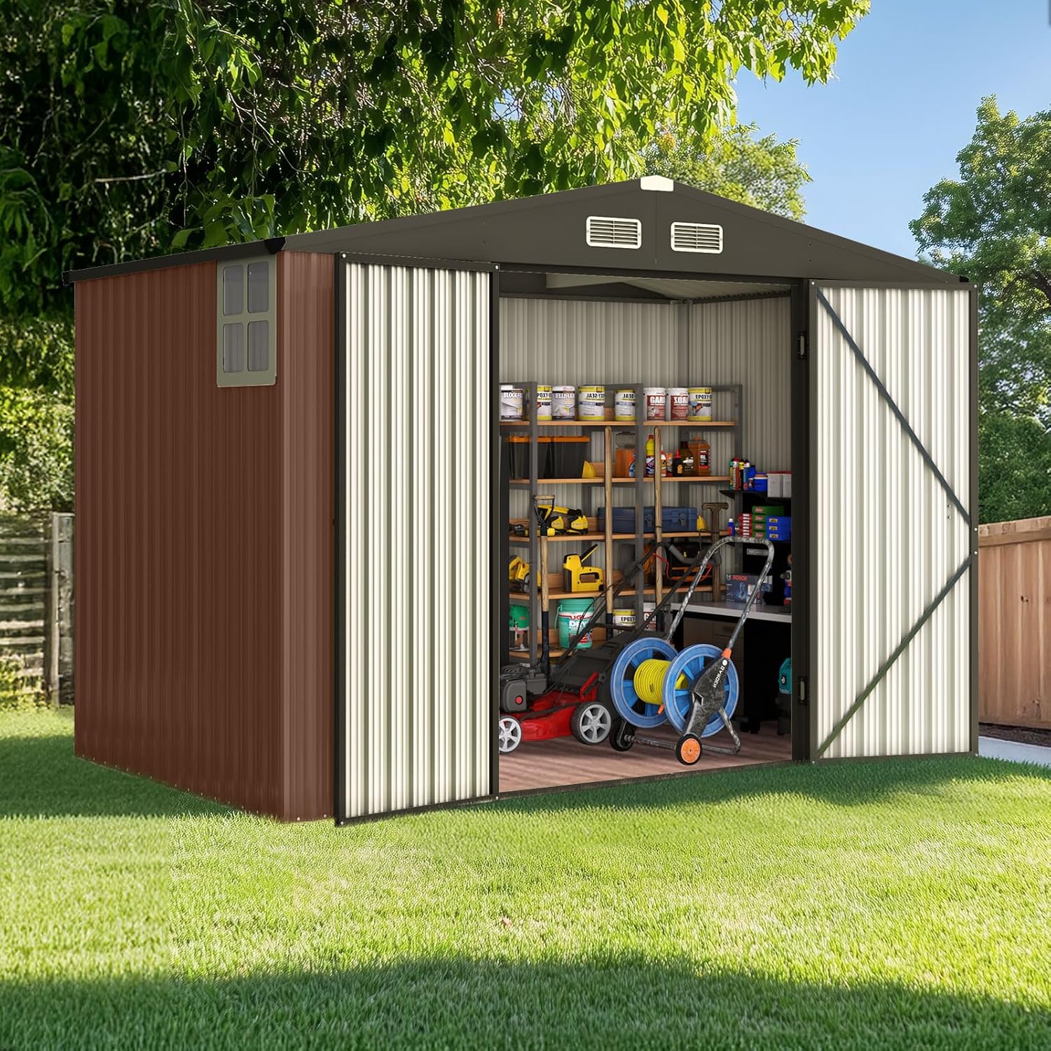 Quictent Heavy Duty 8X6 FT Outdoor Metal Storage Shed for Tools