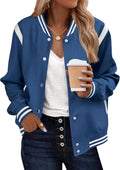 Women's Bomber Jacket Varsity Casual Button Down - Lightweight Fall