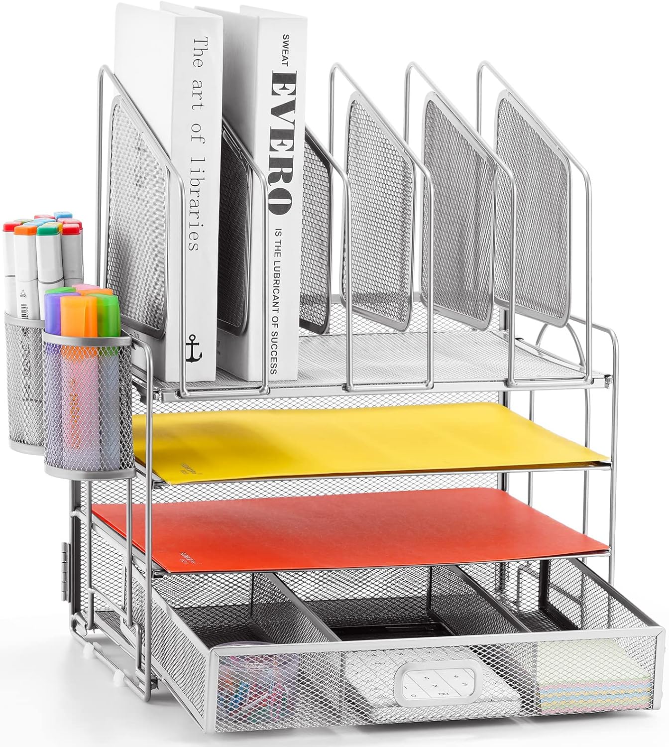 Marbrasse 4-Tier Mesh Desk Organizer with Vertical File Holders