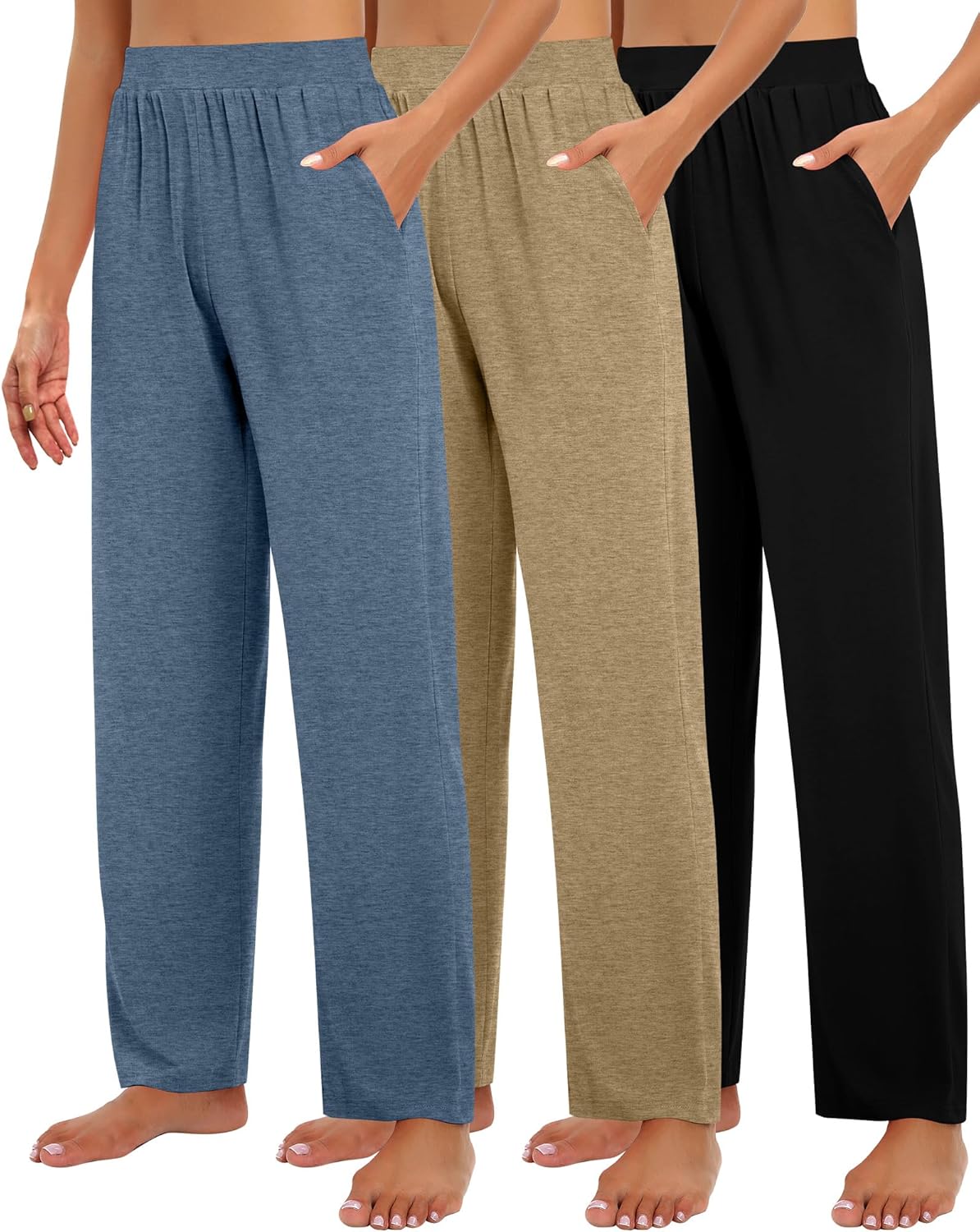 Cozy Wide Leg Lounge Pants for Women - 3 Pack with Pockets